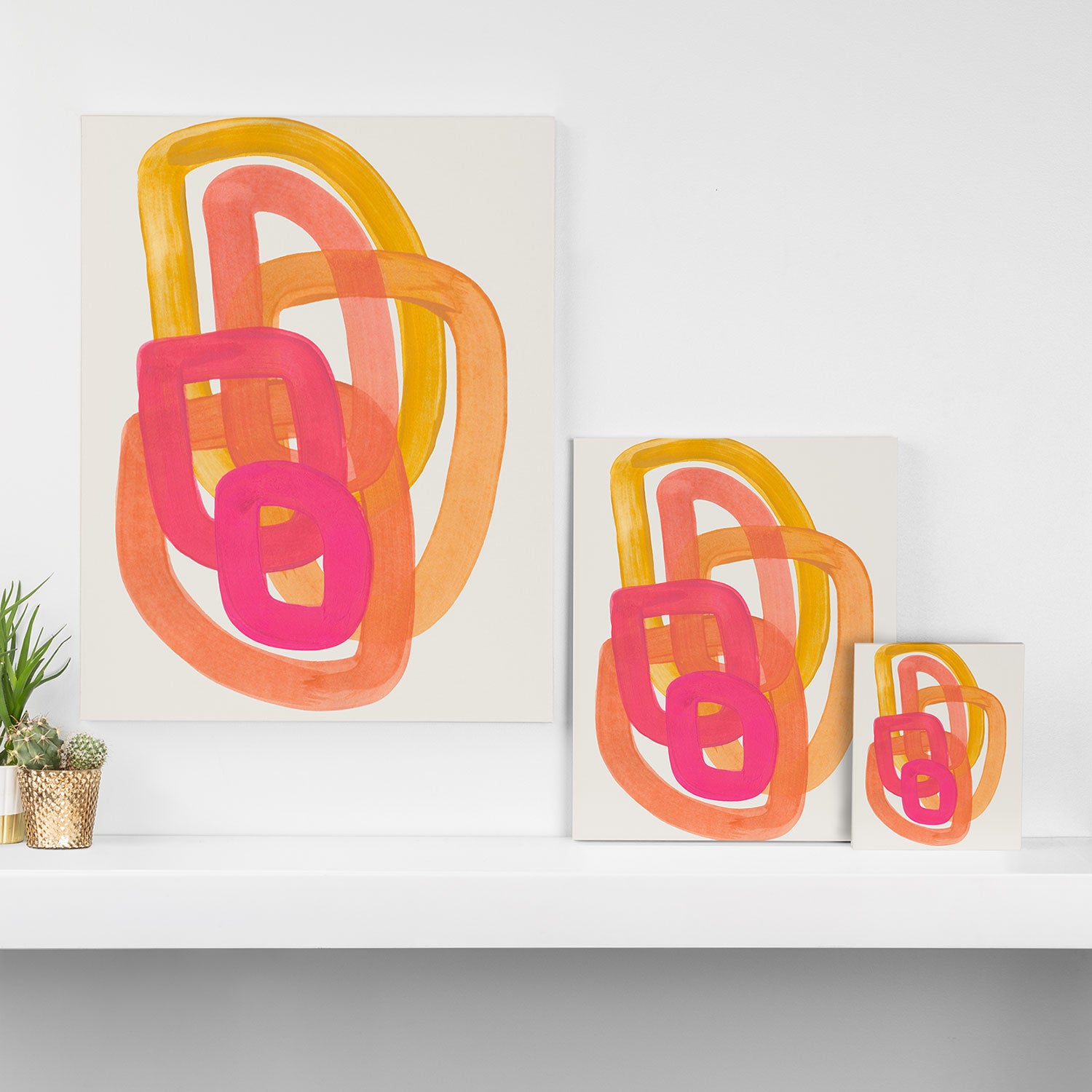 Funky Retro 70's Style Pattern Orange Pink Greindent Striped Circles Mid Century Colorful Pop Art Canvas Print Gallery Image 3