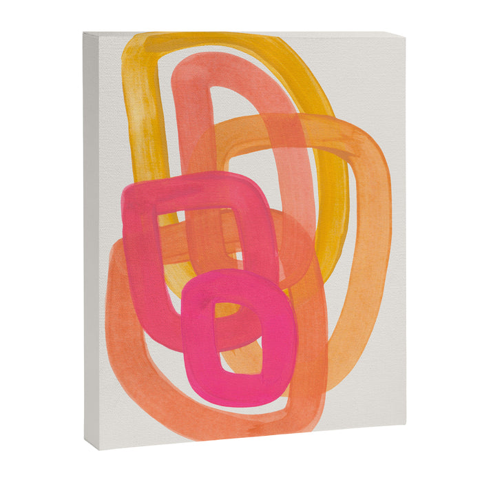 Funky Retro 70's Style Pattern Orange Pink Greindent Striped Circles Mid Century Colorful Pop Art Canvas Print Gallery Image 1