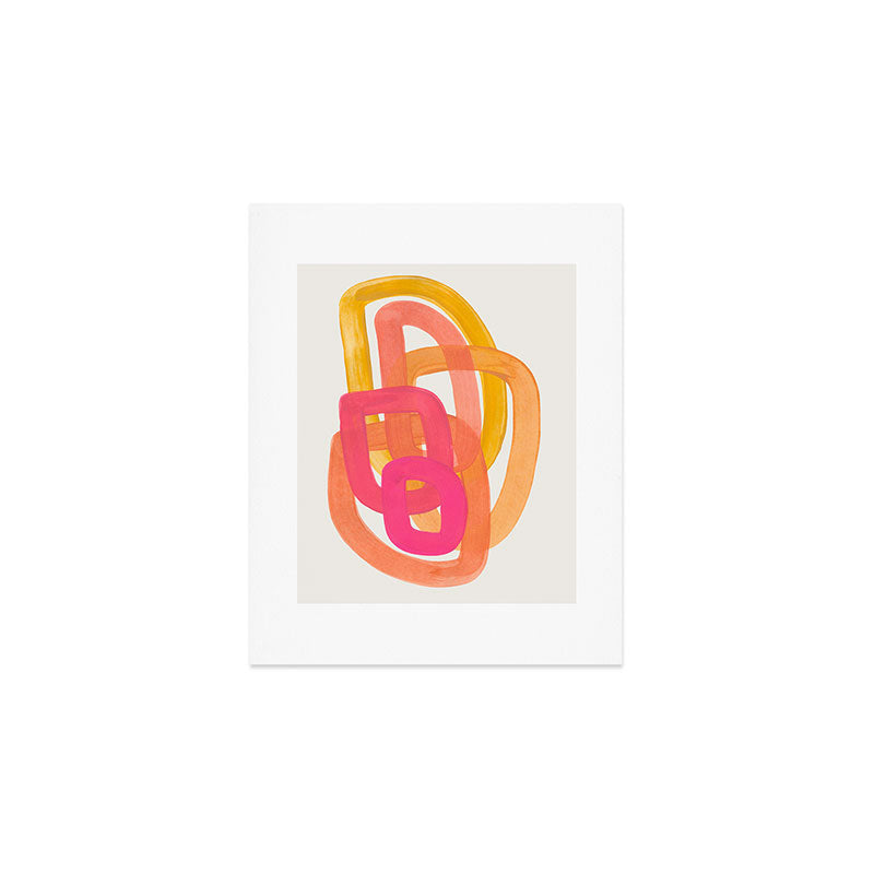 Funky Retro 70's Style Pattern Orange Pink Greindent Striped Circles Mid Century Colorful Pop Art Art Print Gallery Image 1