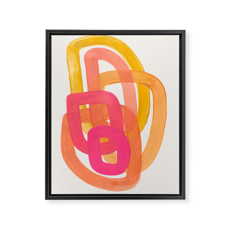 Funky Retro 70's Style Pattern Orange Pink Greindent Striped Circles Mid Century Colorful Pop Art Framed Canvas Print Gallery Image 1