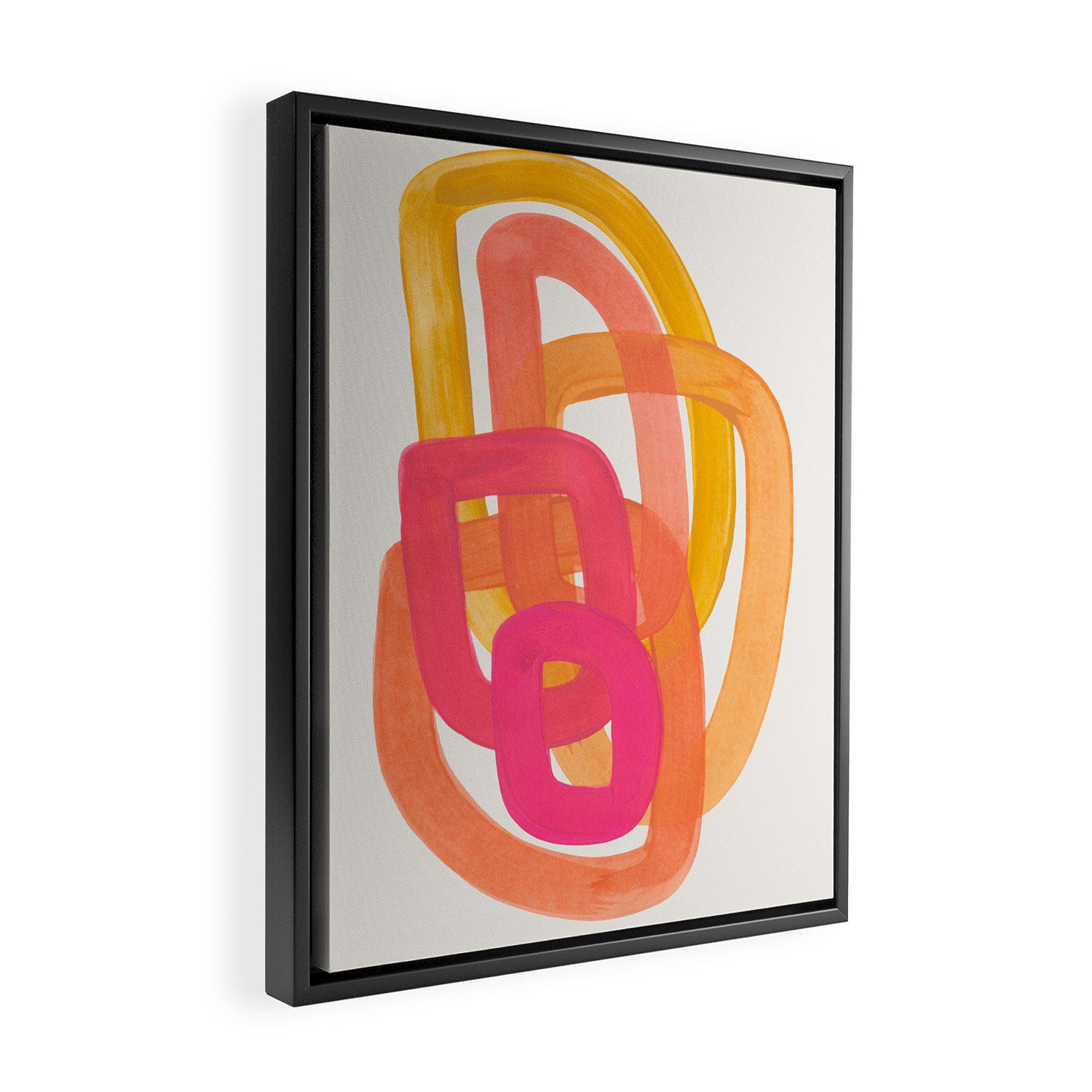 Funky Retro 70's Style Pattern Orange Pink Greindent Striped Circles Mid Century Colorful Pop Art Framed Canvas Print Gallery Image 2