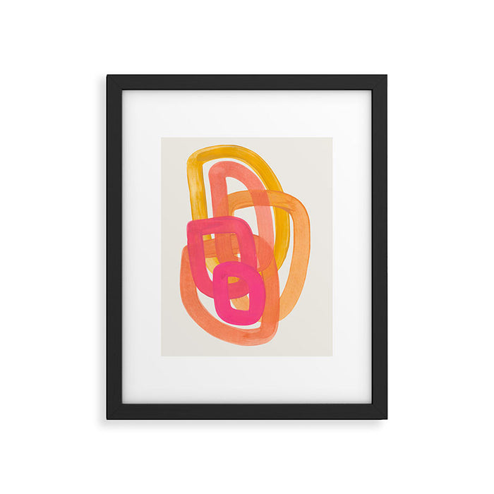 Funky Retro 70's Style Pattern Orange Pink Greindent Striped Circles Mid Century Colorful Pop Art Framed Art Print Gallery Image 1