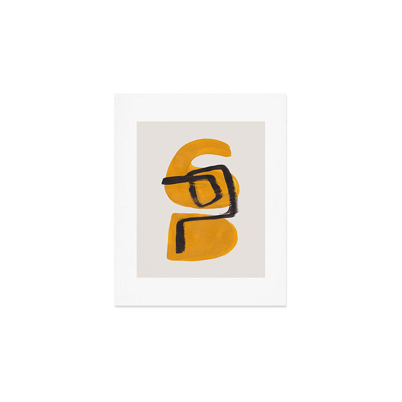 Funky Strange Mid Century Modern Minimalist Art Yellow Black Abstract Pattern by Ejaaz Haniff Art Print Gallery Image 1