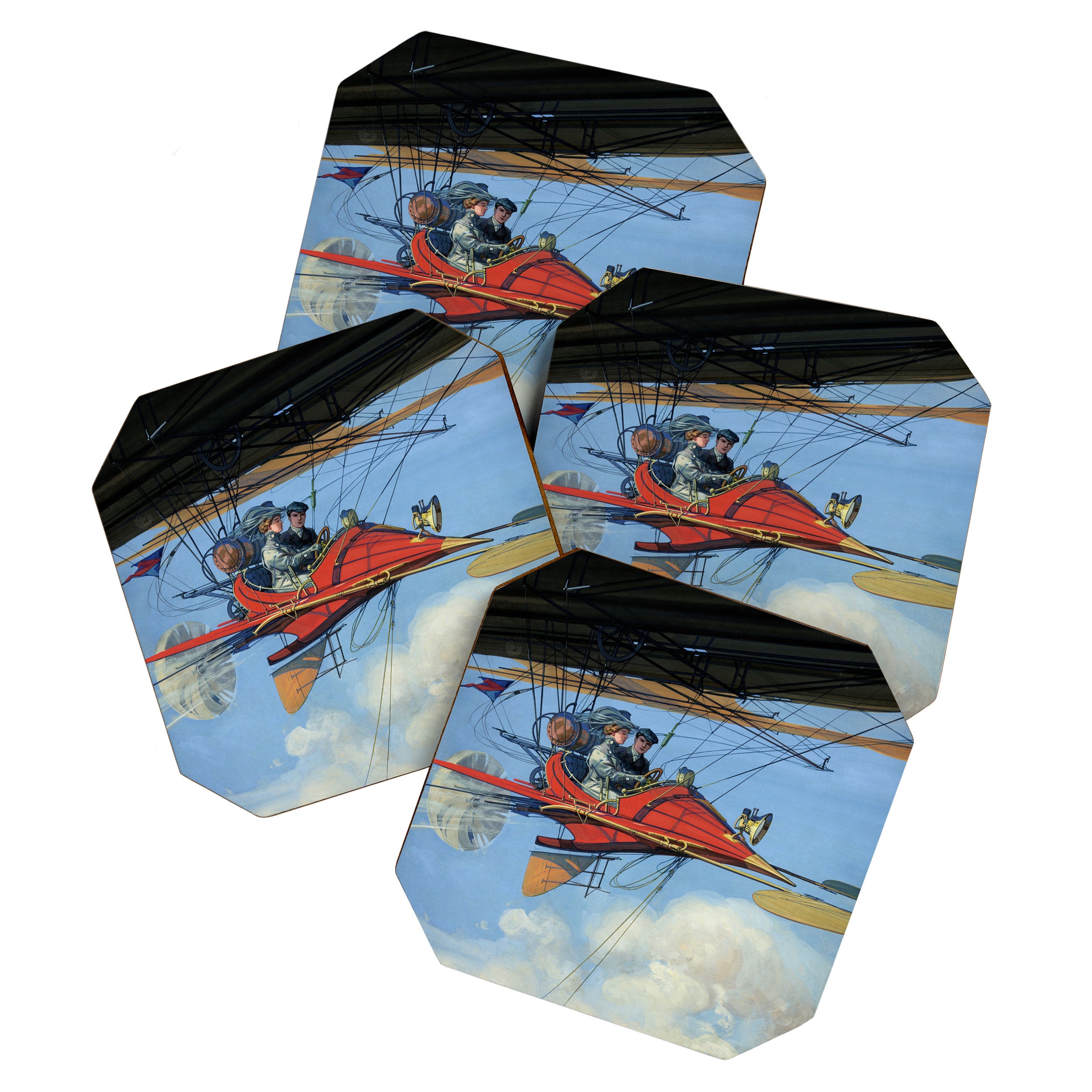 Futuristic Flight Journal Flying Machine Vintage Futurism Antique Illustration Coaster Gallery Image 1