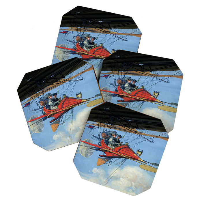 Futuristic Flight Journal Flying Machine Vintage Futurism Antique Illustration Coaster Gallery Image 1