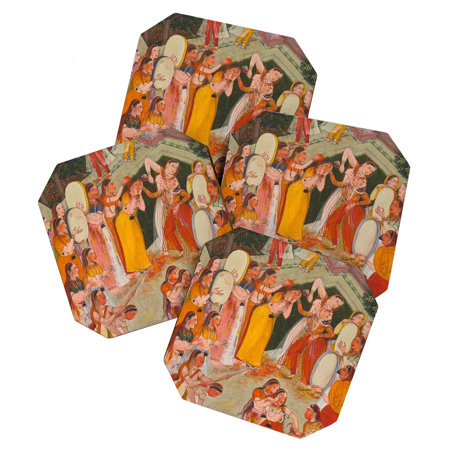 Girls Spraying Each Other at Holi c. 1640-50 Northwestern India, Rajasthan, Rajput Kingdom of Bikaner Gum tempera, ink, and gold on paper  Coaster Gallery Image 1