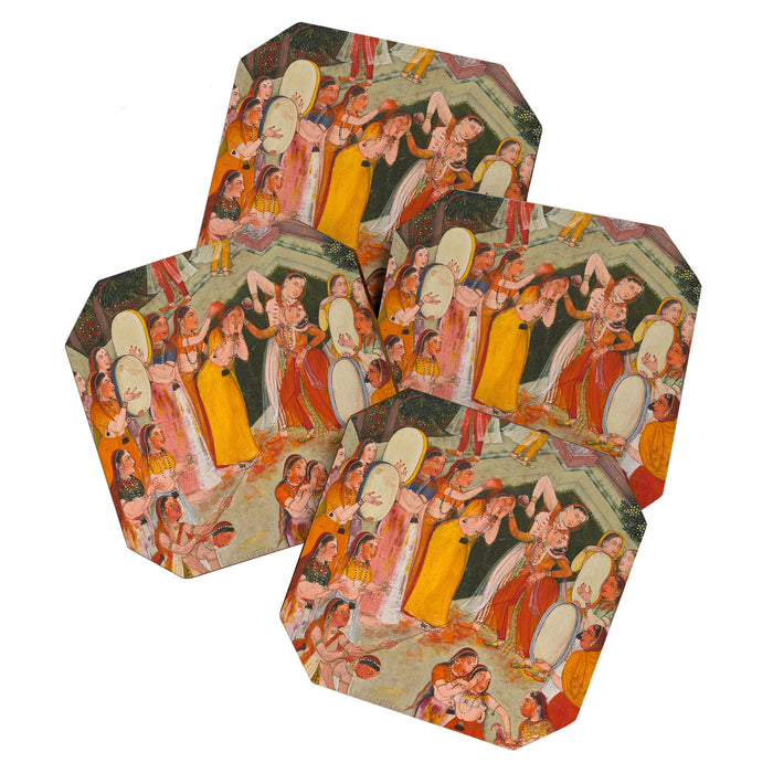 Girls Spraying Each Other at Holi c. 1640-50 Northwestern India, Rajasthan, Rajput Kingdom of Bikaner Gum tempera, ink, and gold on paper  Coaster Gallery Image 1