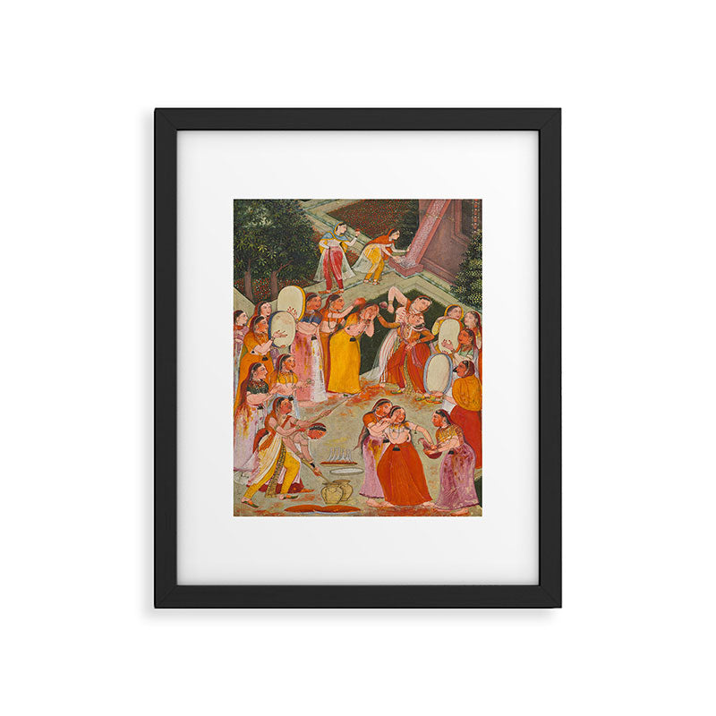 Girls Spraying Each Other at Holi c. 1640-50 Northwestern India, Rajasthan, Rajput Kingdom of Bikaner Gum tempera, ink, and gold on paper  Framed Art Print Gallery Image 5