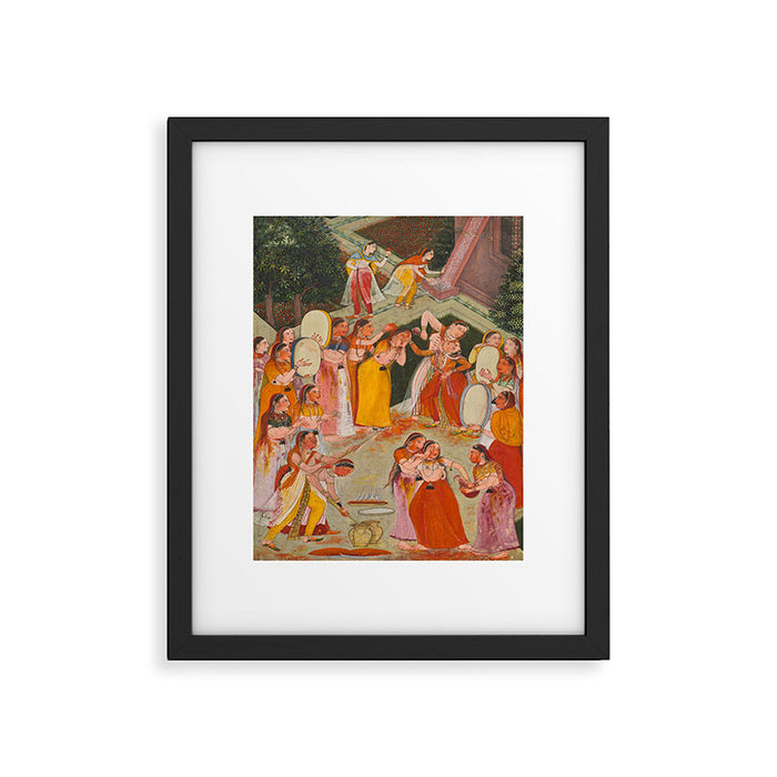Girls Spraying Each Other at Holi c. 1640-50 Northwestern India, Rajasthan, Rajput Kingdom of Bikaner Gum tempera, ink, and gold on paper  Framed Art Print Gallery Image 1