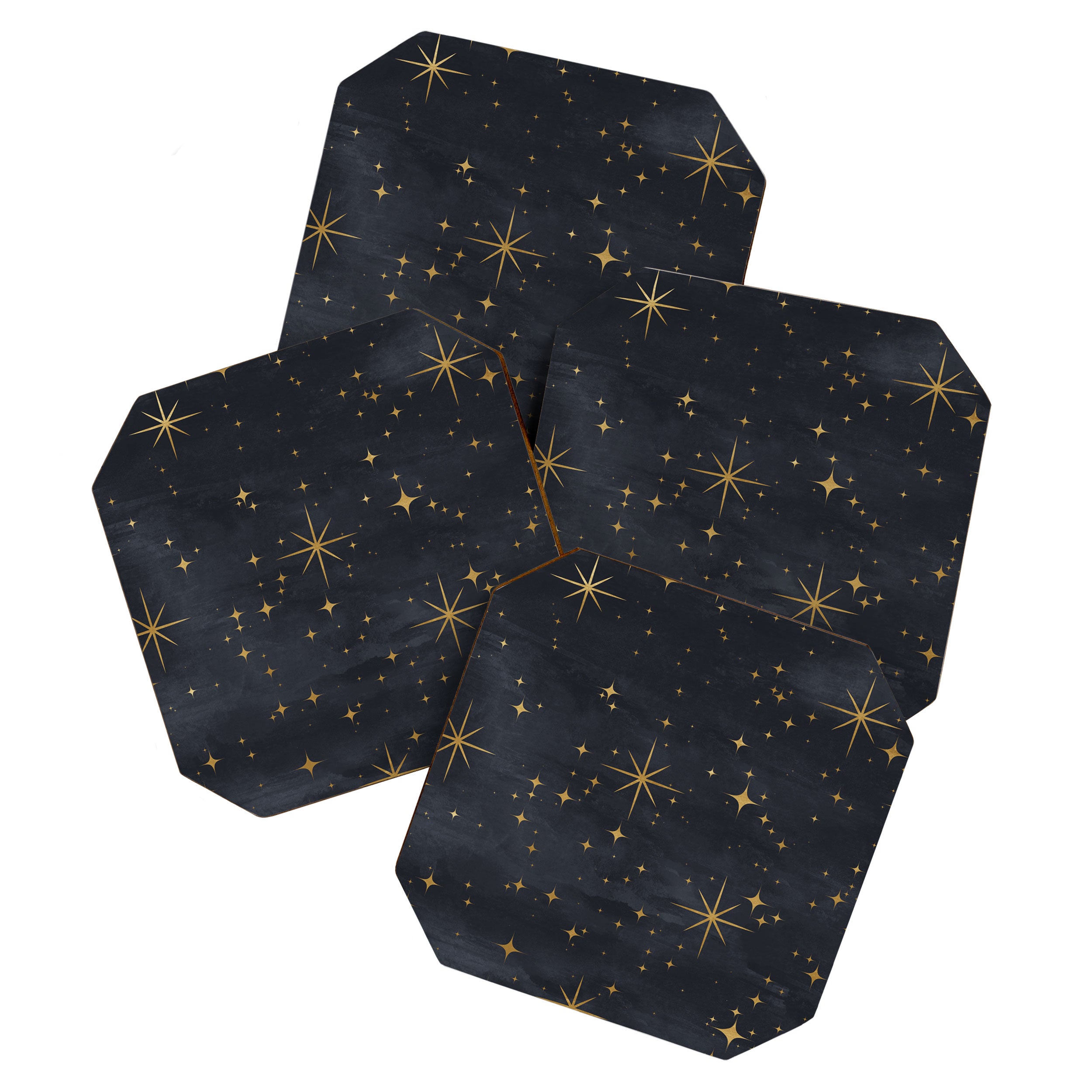 Gold Stars Black Ink Night Sky Magical Mid Century Pattern Coaster Gallery Image 1