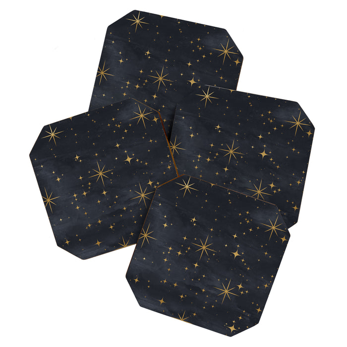 Gold Stars Black Ink Night Sky Magical Mid Century Pattern Coaster Gallery Image 1