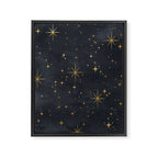 Gold Stars Black Ink Night Sky Magical Mid Century Pattern Framed Canvas Print Gallery Image 6