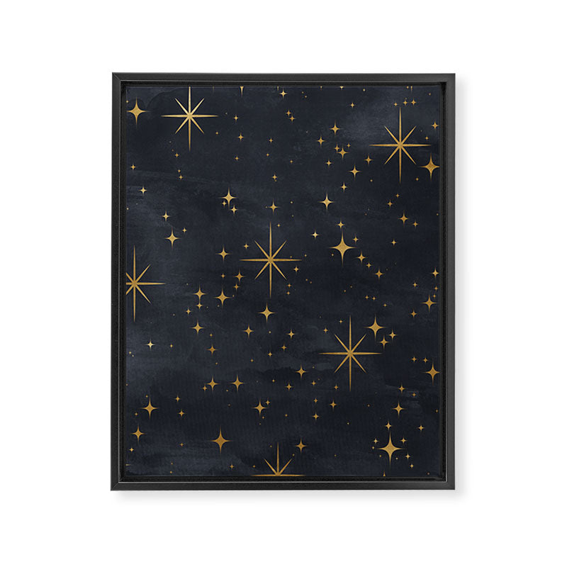 Gold Stars Black Ink Night Sky Magical Mid Century Pattern Framed Canvas Print Gallery Image 6