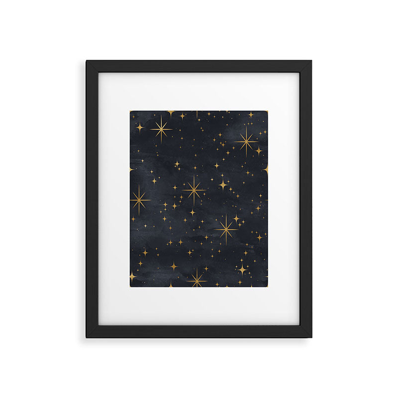 Gold Stars Black Ink Night Sky Magical Mid Century Pattern Framed Art Print Gallery Image 5