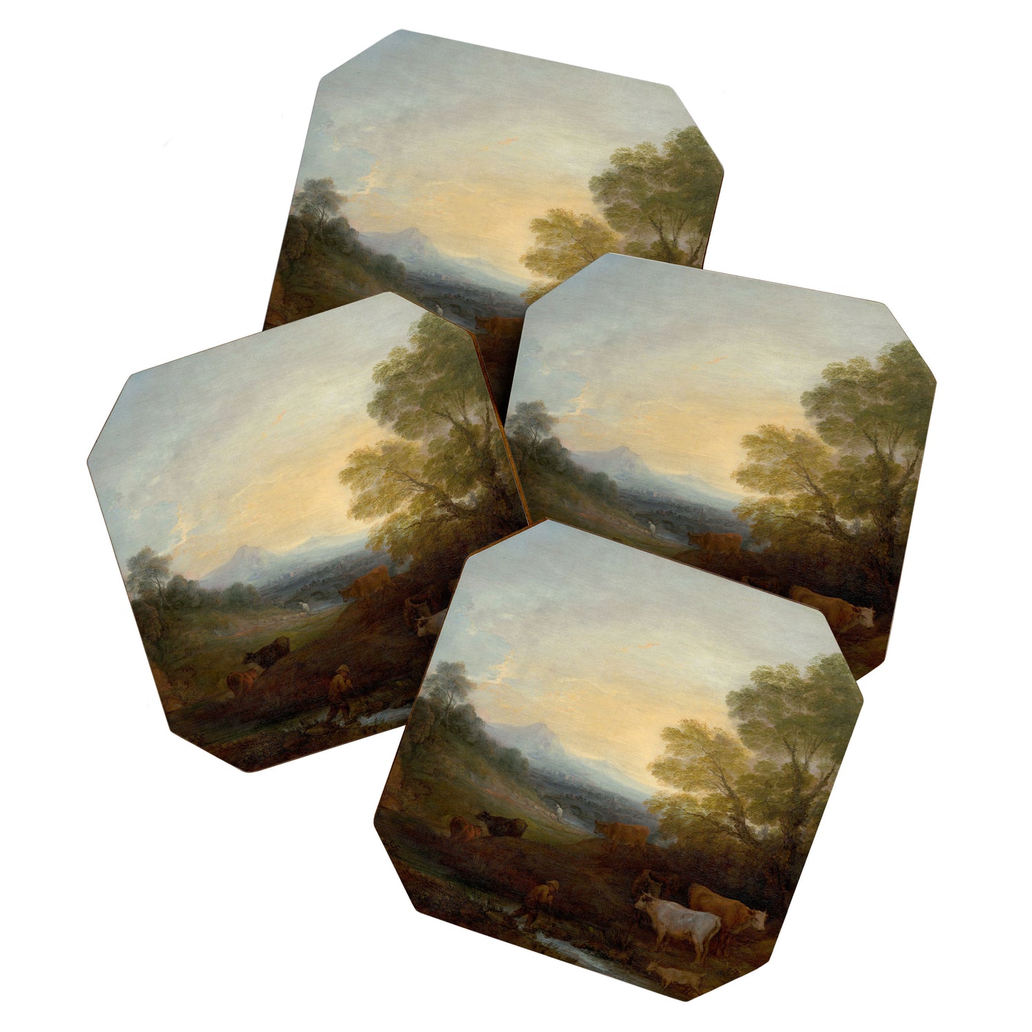 Grazing Cattle Antique Oil Painting Coaster Gallery Image 1