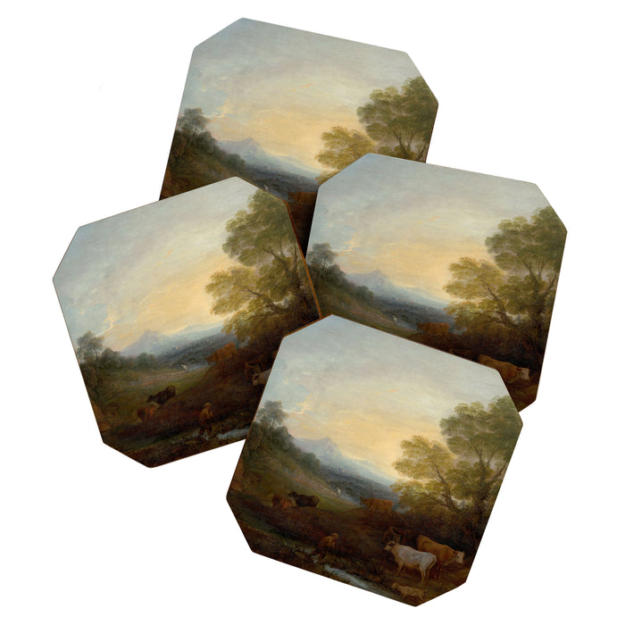 Grazing Cattle Antique Oil Painting Coaster Gallery Image 1