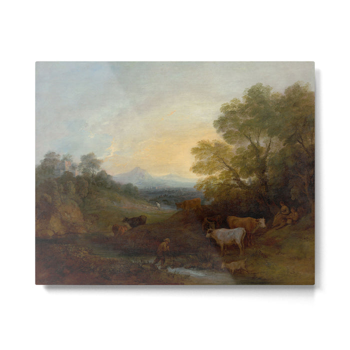 Grazing Cattle Antique Oil Painting Metal Print Gallery Image 1