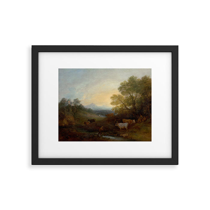 Grazing Cattle Antique Oil Painting Framed Art Print Gallery Image 1