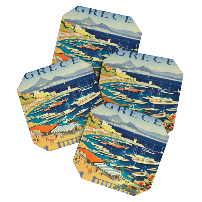 Greece Mid Century Travel Poster Coaster Gallery Image 1