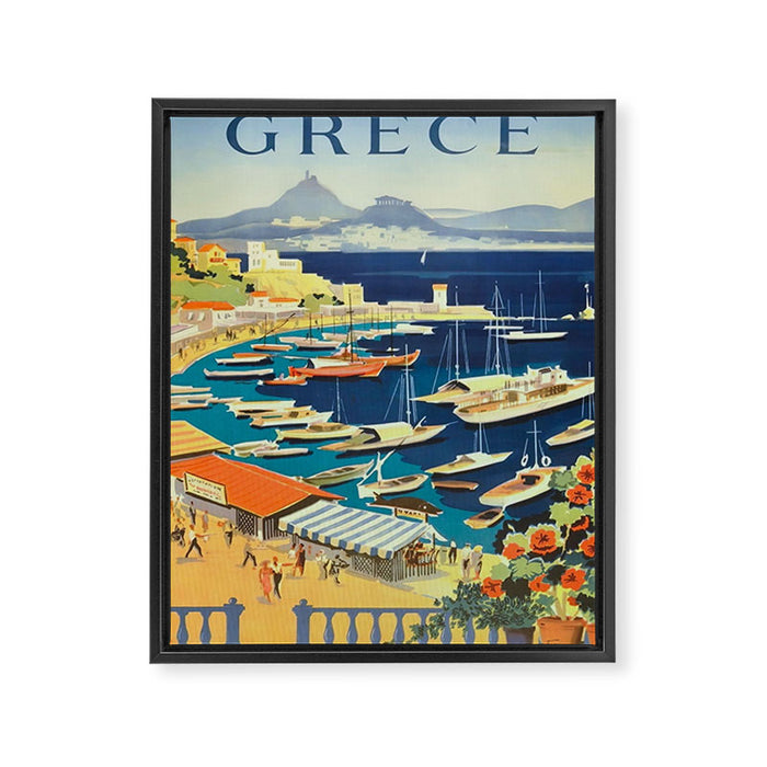 Greece Mid Century Travel Poster Framed Canvas Print Gallery Image 1