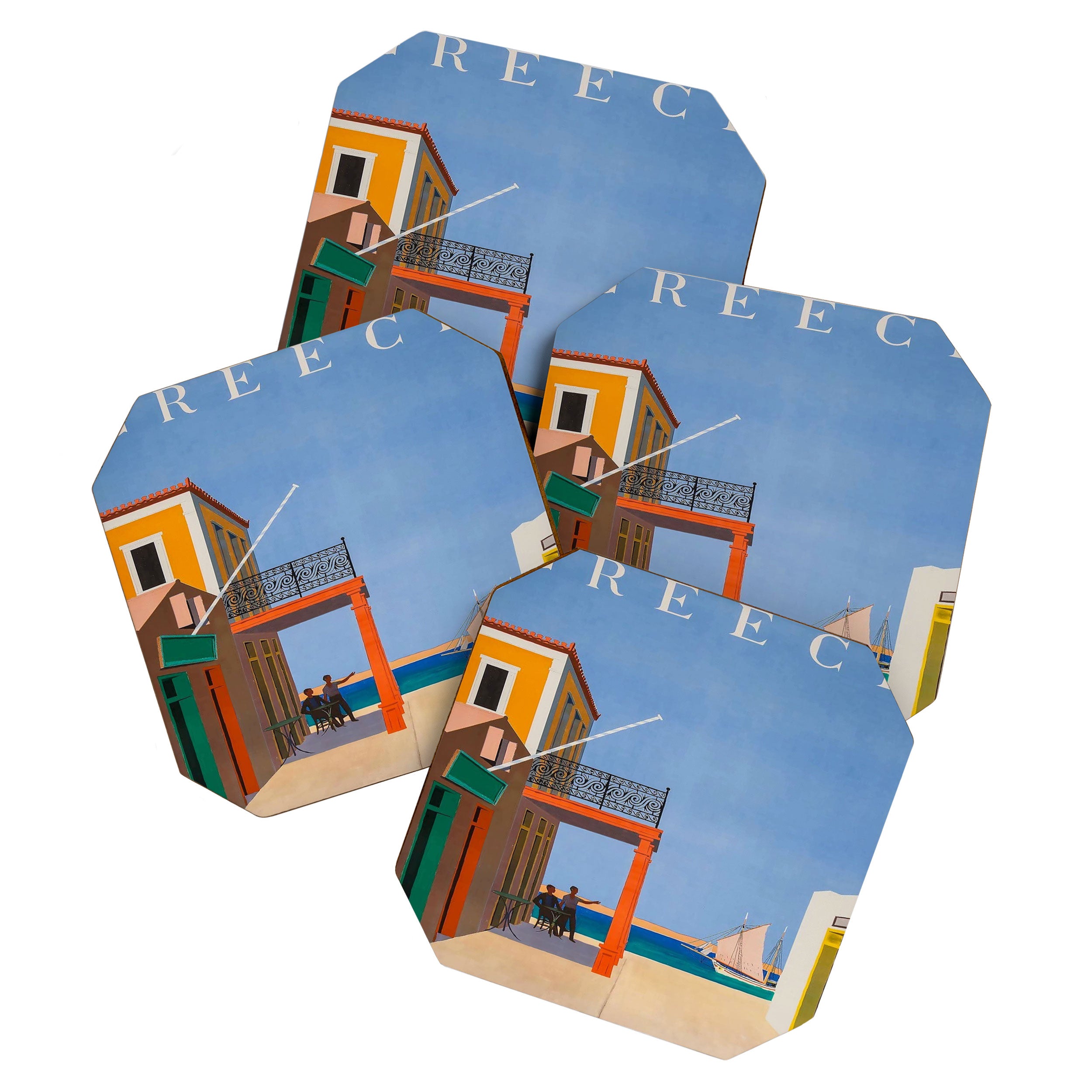 Greece Midcentury Modern Vintage Travel Poster Minimal Style Coaster Gallery Image 1