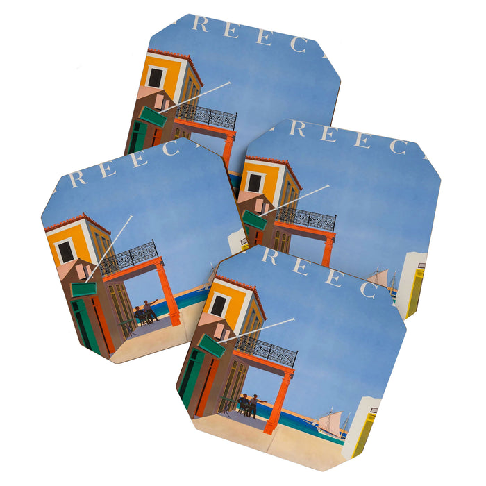 Greece Midcentury Modern Vintage Travel Poster Minimal Style Coaster Gallery Image 1