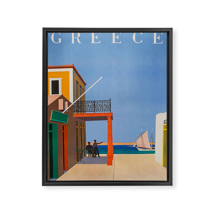 Greece Midcentury Modern Vintage Travel Poster Minimal Style Framed Canvas Print Gallery Image 1