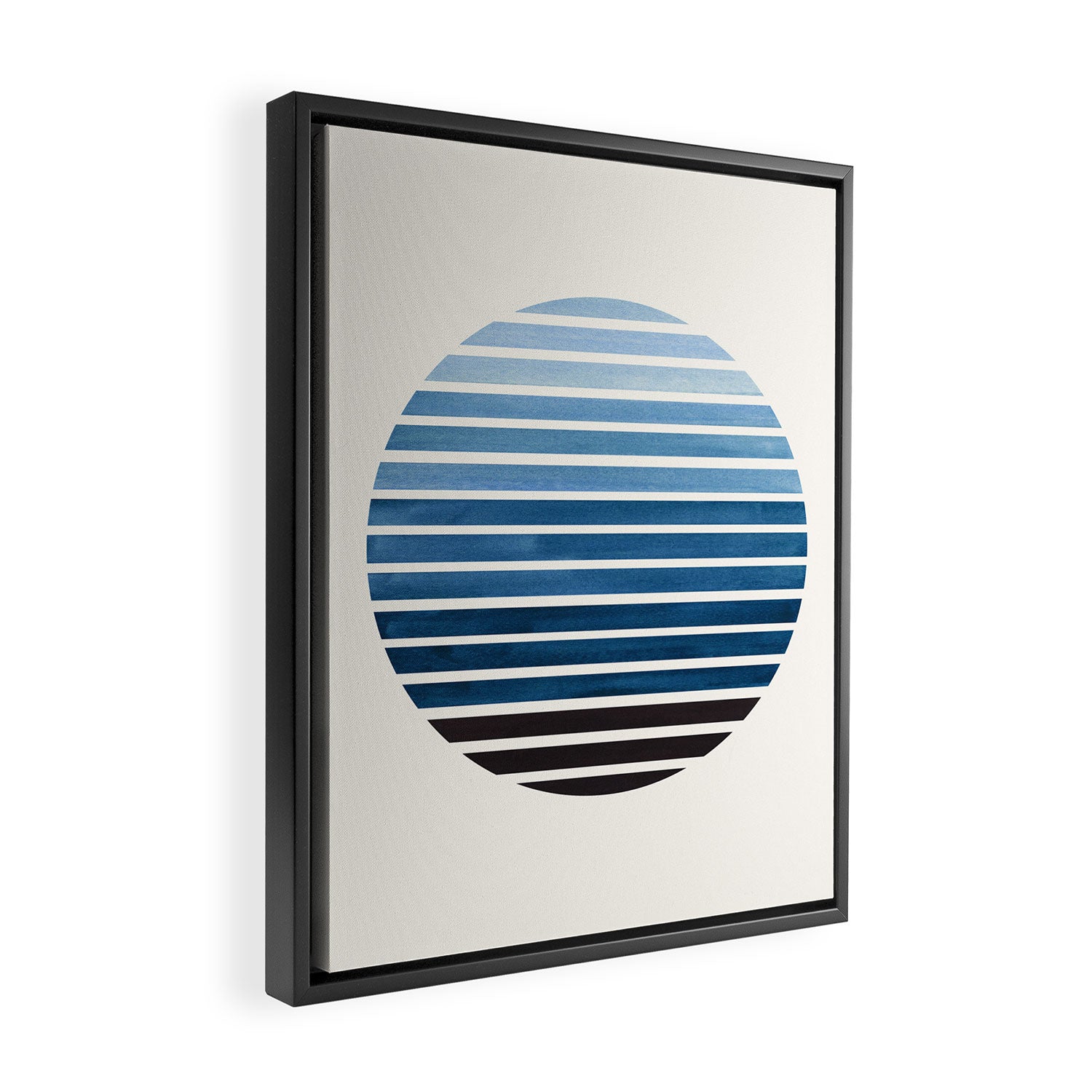 Green Blue Mid Century Modern Minimalist Scandinavian Colorful Stripes Geometric Pattern Round Circl Framed Canvas Print Gallery Image 2
