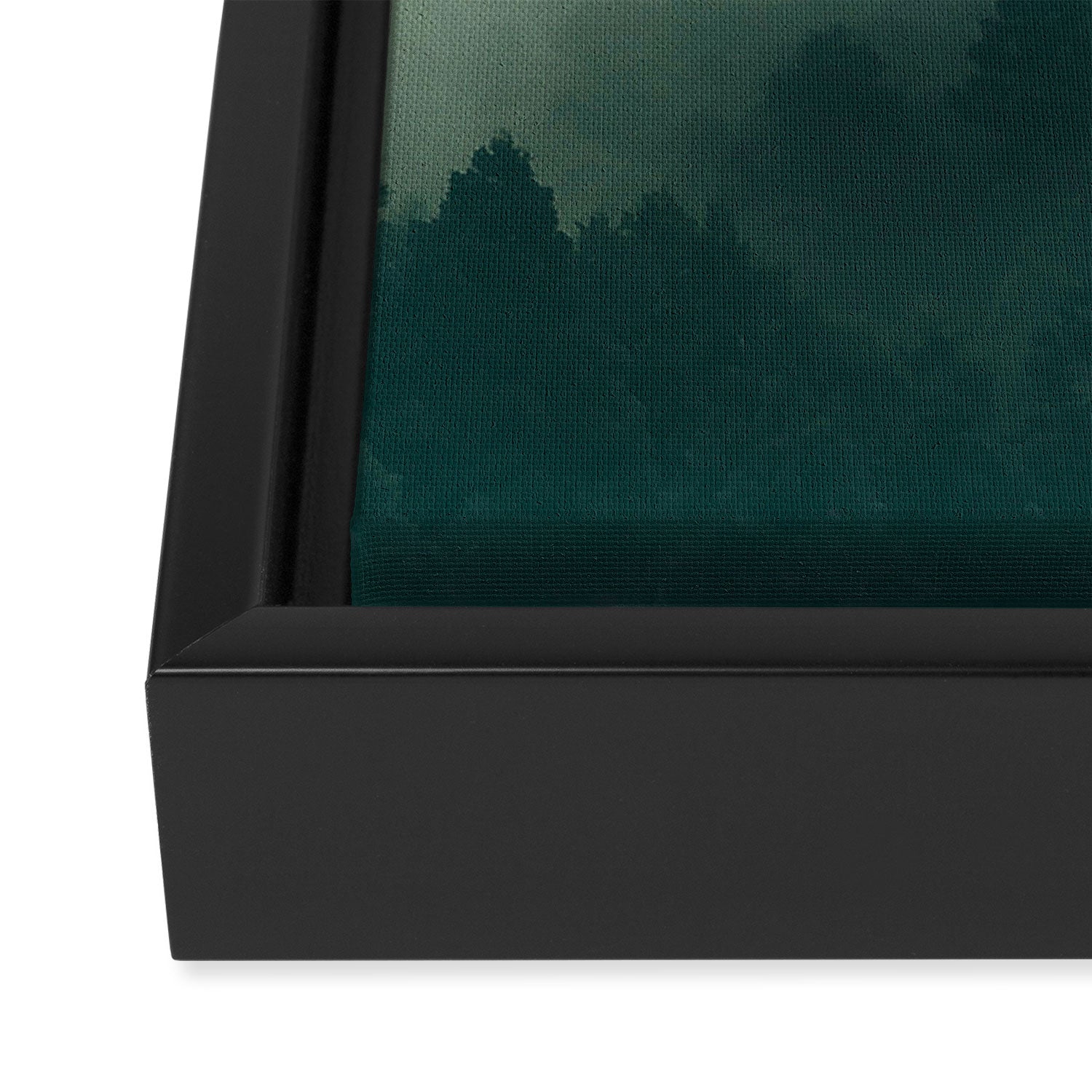 Green Pine Trees Misty Foggy Forest Green Ombre Gradient Minimalist Landscape Framed Canvas Print Gallery Image 3