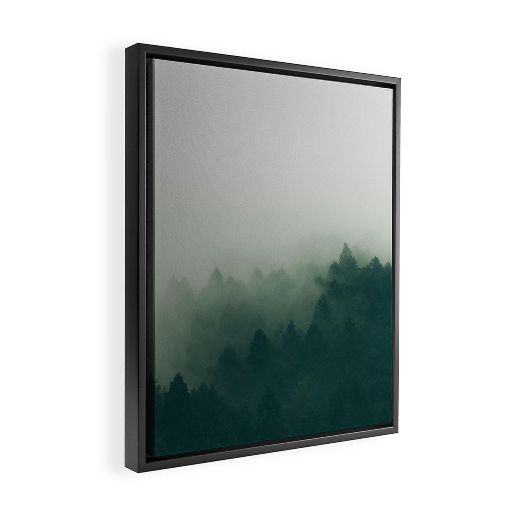 Green Pine Trees Misty Foggy Forest Green Ombre Gradient Minimalist Landscape Framed Canvas Print Gallery Image 2