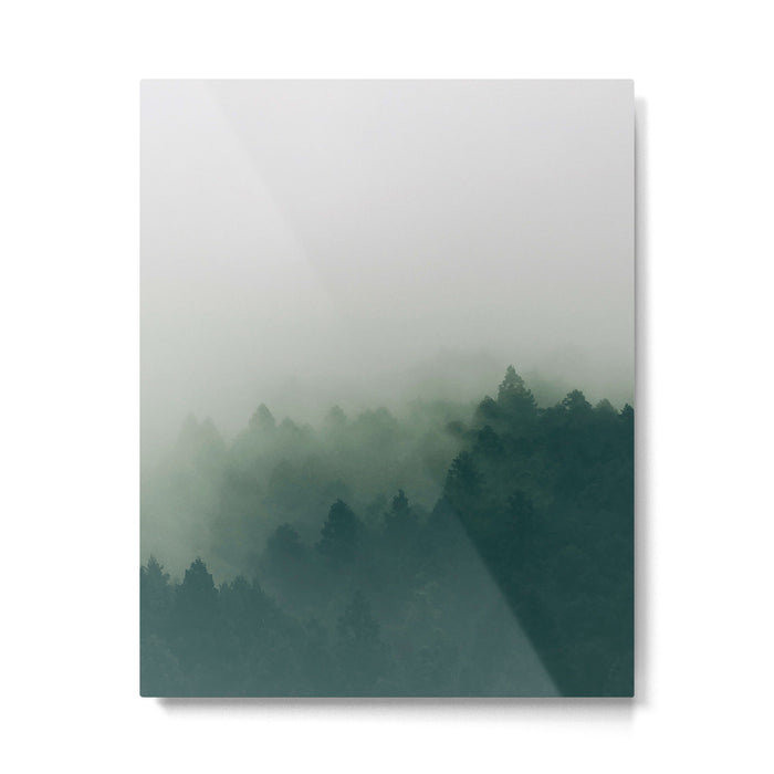 Green Pine Trees Misty Foggy Forest Green Ombre Gradient Minimalist Landscape Metal Print Gallery Image 1