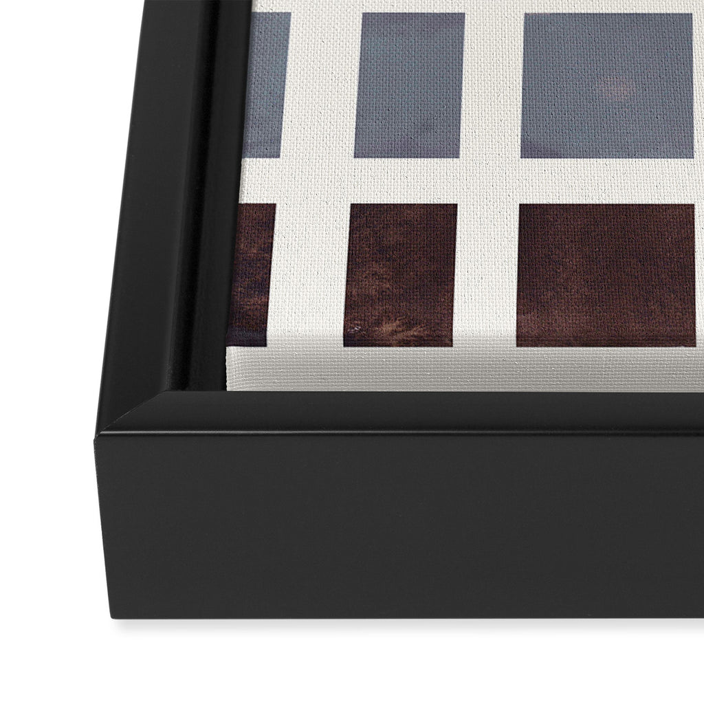 Grey Taupe Watercolor Gouache Geometric Square Matrix Pattern Framed Canvas Print Gallery Image 3