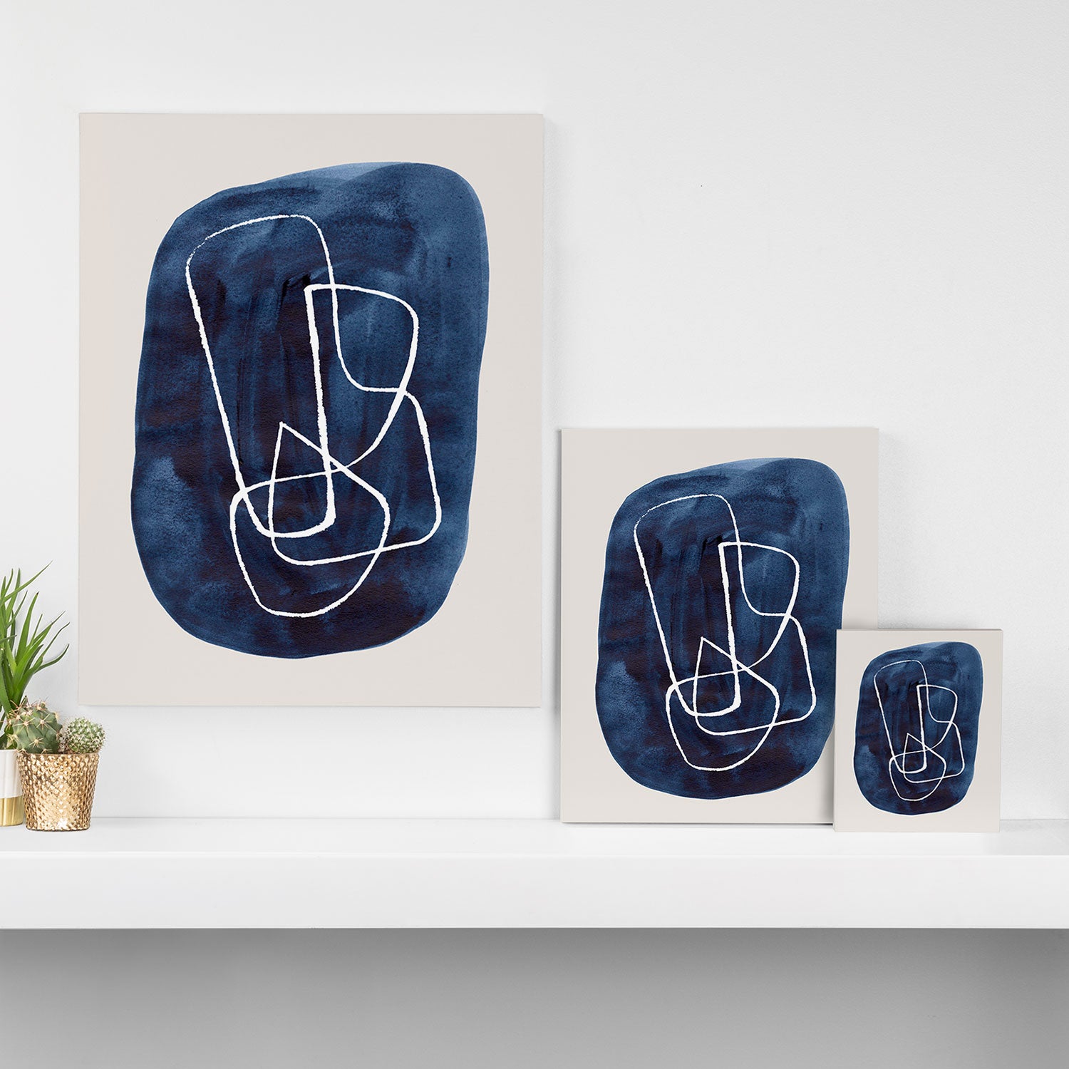 EnShape by Ejaaz Haniff 'Navy Maze' Minimalist Mid Century Modern Line Drawing Geometric Organic Color Shapes Canvas Print Gallery Image 3