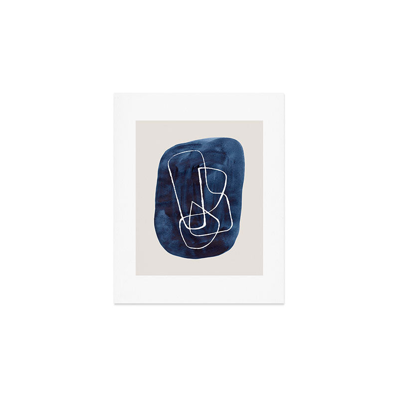 EnShape by Ejaaz Haniff 'Navy Maze' Minimalist Mid Century Modern Line Drawing Geometric Organic Color Shapes Art Print Gallery Image 1