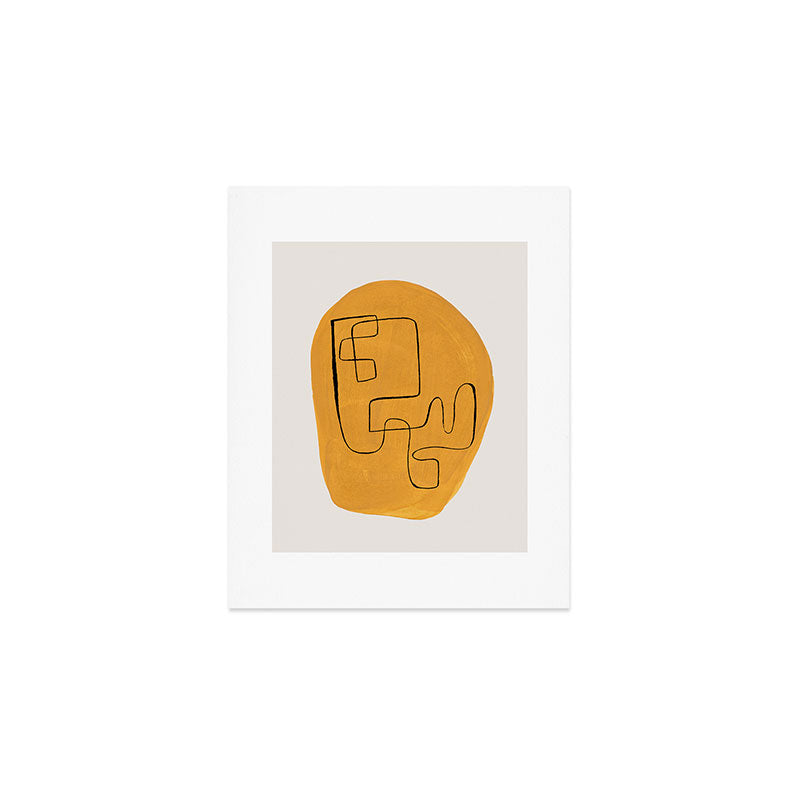 Enshape by Ejaaz Haniff 'Yellow Maze' Mid Century Modern Minimalist Maze Pattern Line Drawing Funky Cool Vintage Style Art Print Gallery Image 1
