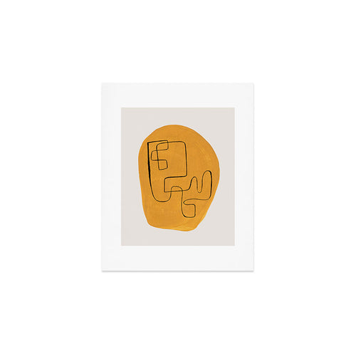 Enshape By Ejaaz Haniff 'Yellow Maze' Mid Century Modern Minimalist Maze Pattern Line Drawing Funky Cool Vintage Style Art Print Gallery Image 1