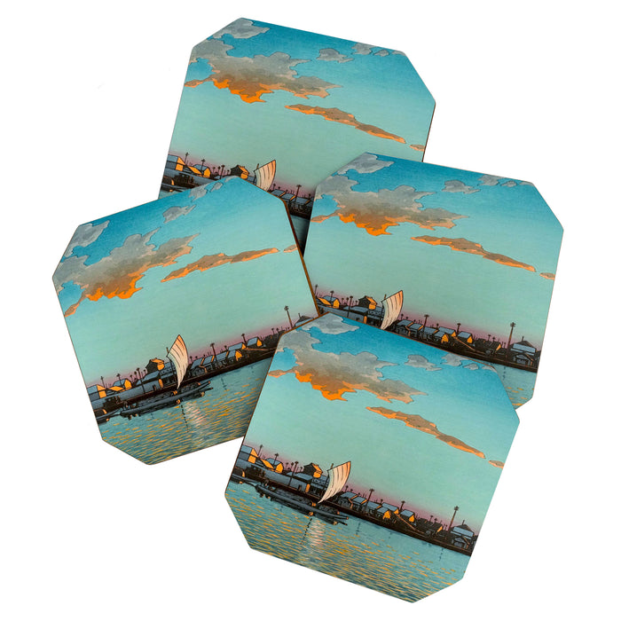 Hasui Hama-cho Riverbank Japanese Woodblock Print Coaster Gallery Image 1