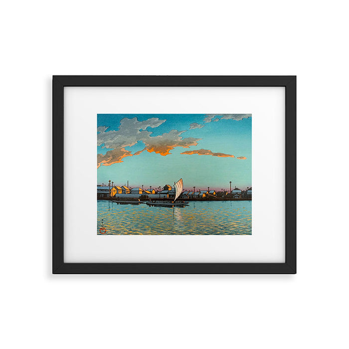 Hasui Hama-cho Riverbank Japanese Woodblock Print Framed Art Print Gallery Image 1