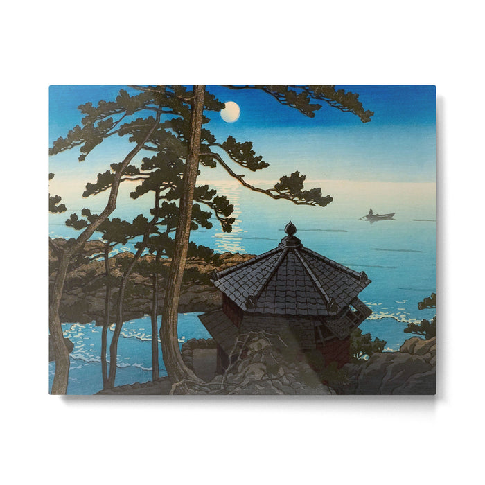 Hasui Moon Over Izura Ibaraki Antique Japanese Woodblock Print  Metal Print Gallery Image 1