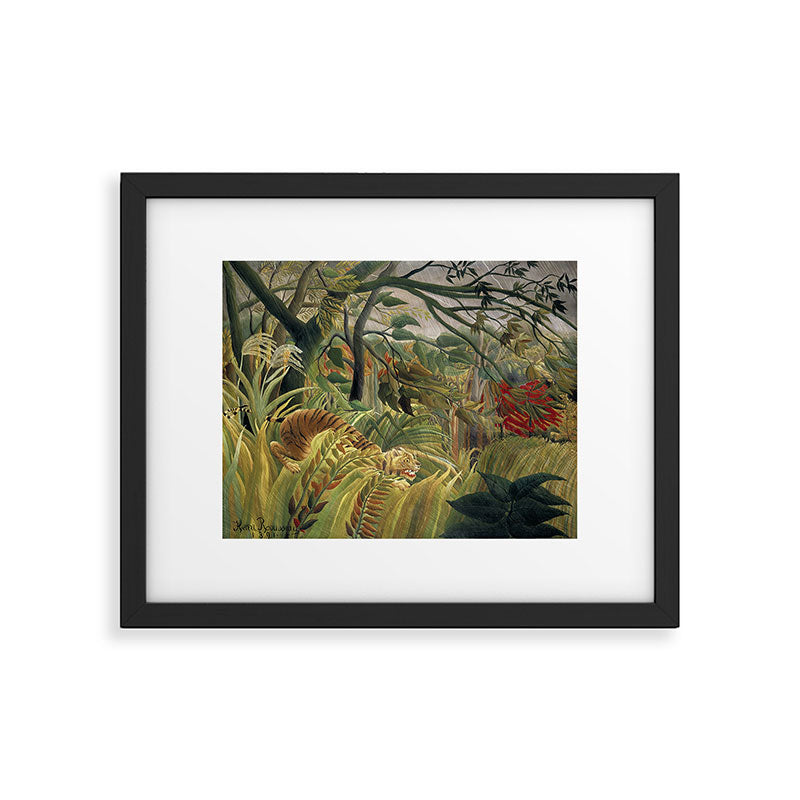 Henri Rousseau's Tiger in a Tropical Storm (1891) famous painting. Framed Art Print Gallery Image 5