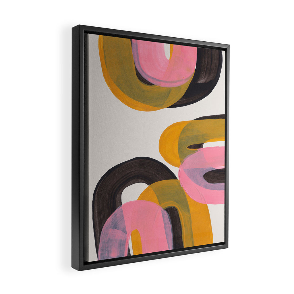 Hills Mid Century Modern Minimalist Fun Colorful Abstract Shapes Pink Yellow Black by Ejaaz Haniff Framed Canvas Print Gallery Image 2