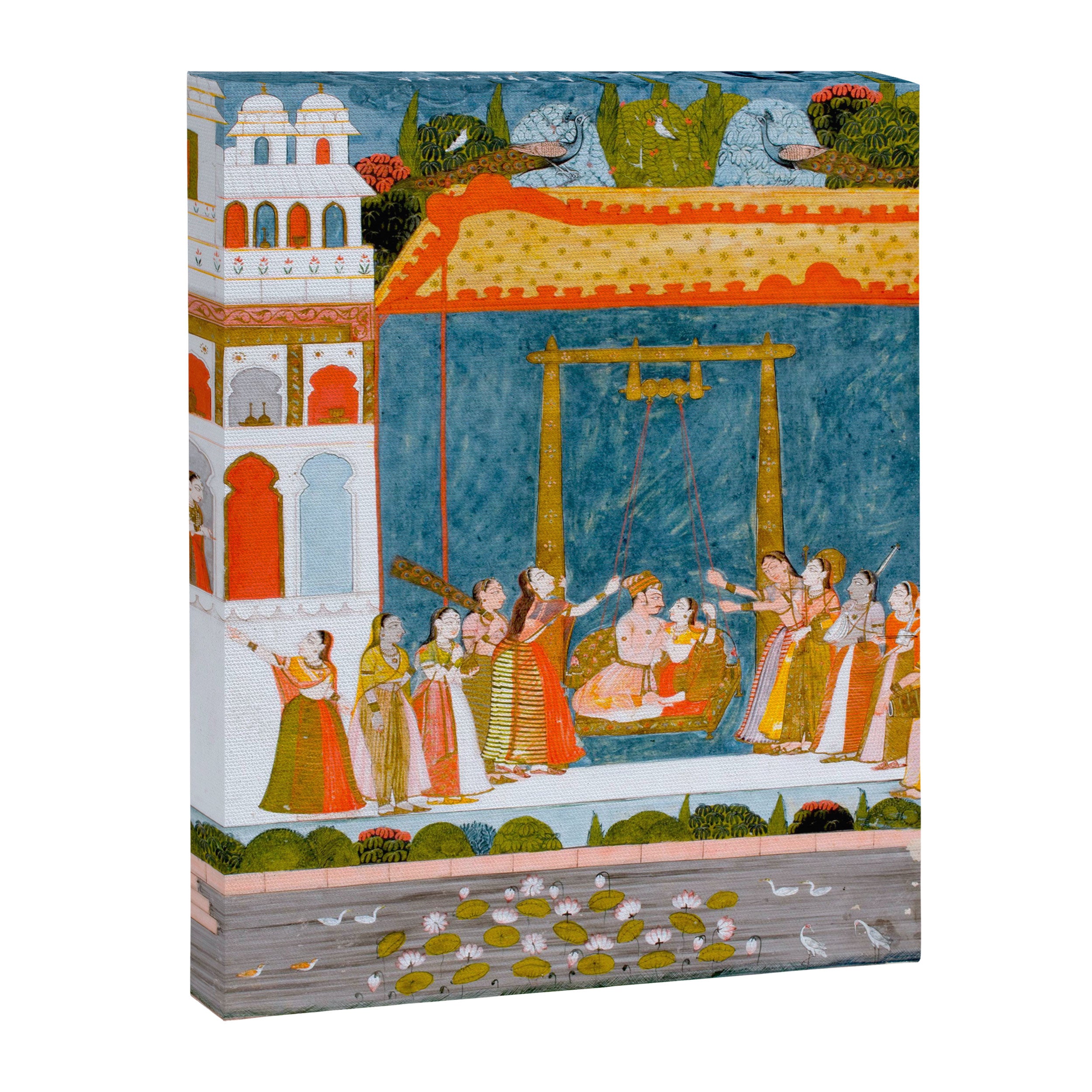 Hindola Raga (Spring Swinging) Indian Painted Illustration Canvas Print Gallery Image 6