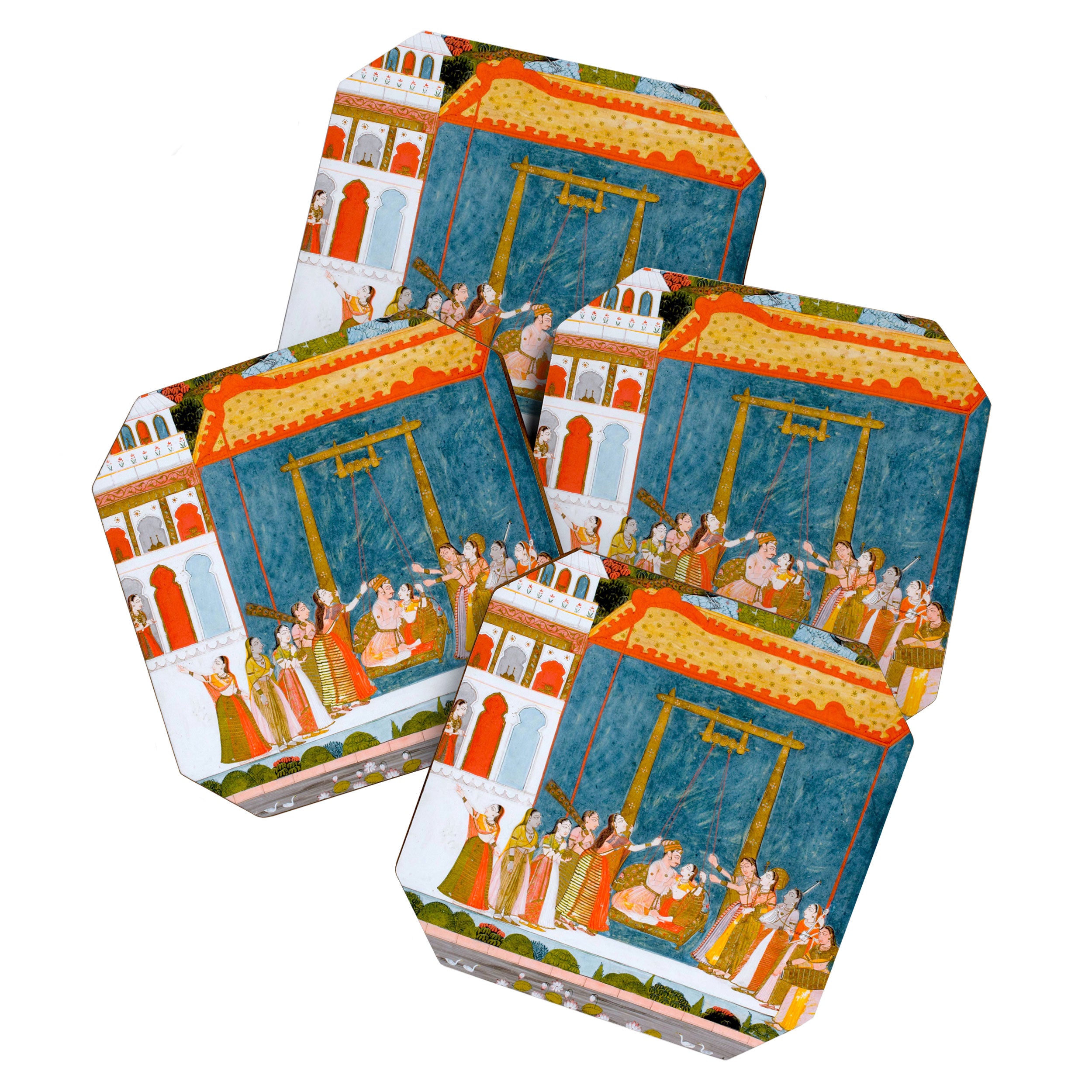 Hindola Raga (Spring Swinging) Indian Painted Illustration Coaster Gallery Image 1