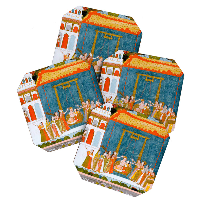 Hindola Raga (Spring Swinging) Indian Painted Illustration Coaster Gallery Image 1