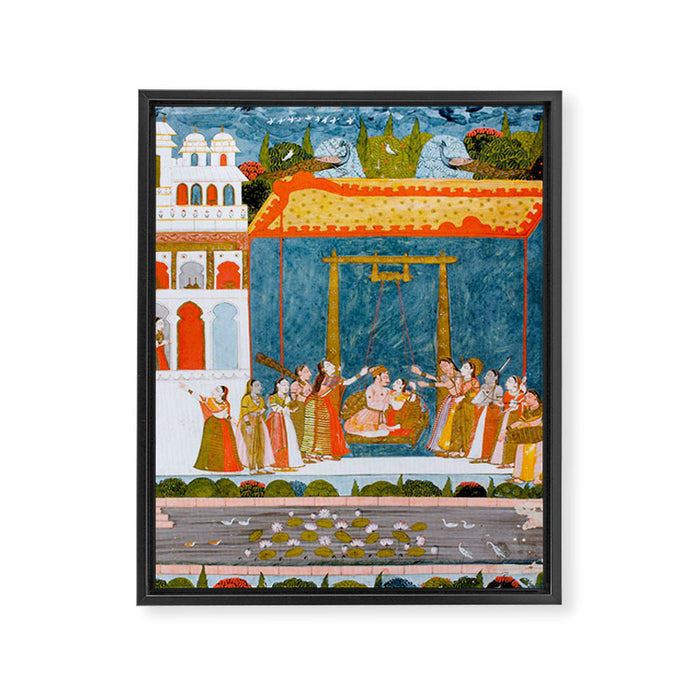 Hindola Raga (Spring Swinging) Indian Painted Illustration Framed Canvas Print Gallery Image 1