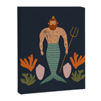Hipster Mermaid Merman With Tattoos Poseidon King Of The Sea Midcentury Modern Cool Magical Mystical Abstract Art Bohemian Boho Style Trendy  Canvas Print Gallery Image 6