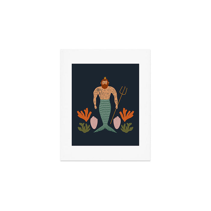 Hipster Mermaid Merman With Tattoos Poseidon King Of The Sea Midcentury Modern Cool Magical Mystical Abstract Art Bohemian Boho Style Trendy  Art Print Gallery Image 1
