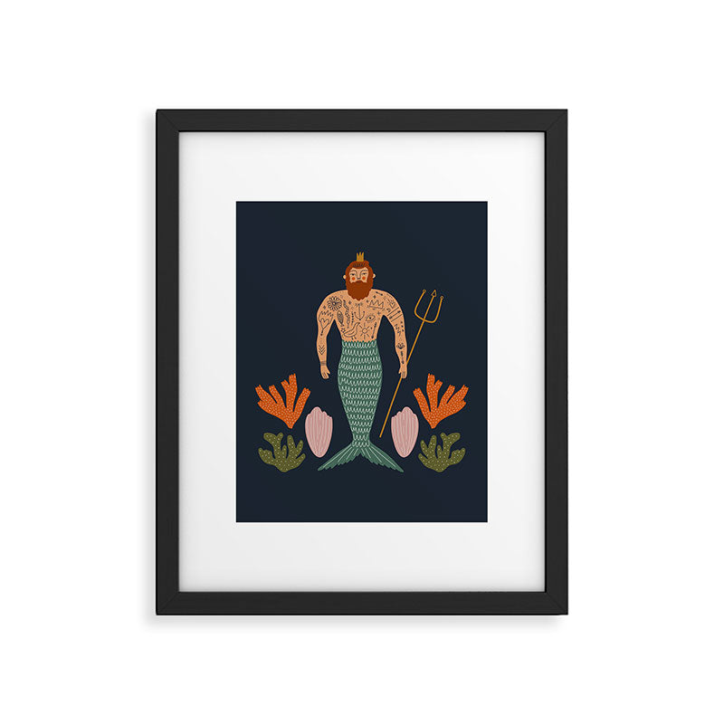 Hipster Mermaid Merman With Tattoos Poseidon King Of The Sea Midcentury Modern Cool Magical Mystical Abstract Art Bohemian Boho Style Trendy  Framed Art Print Gallery Image 5