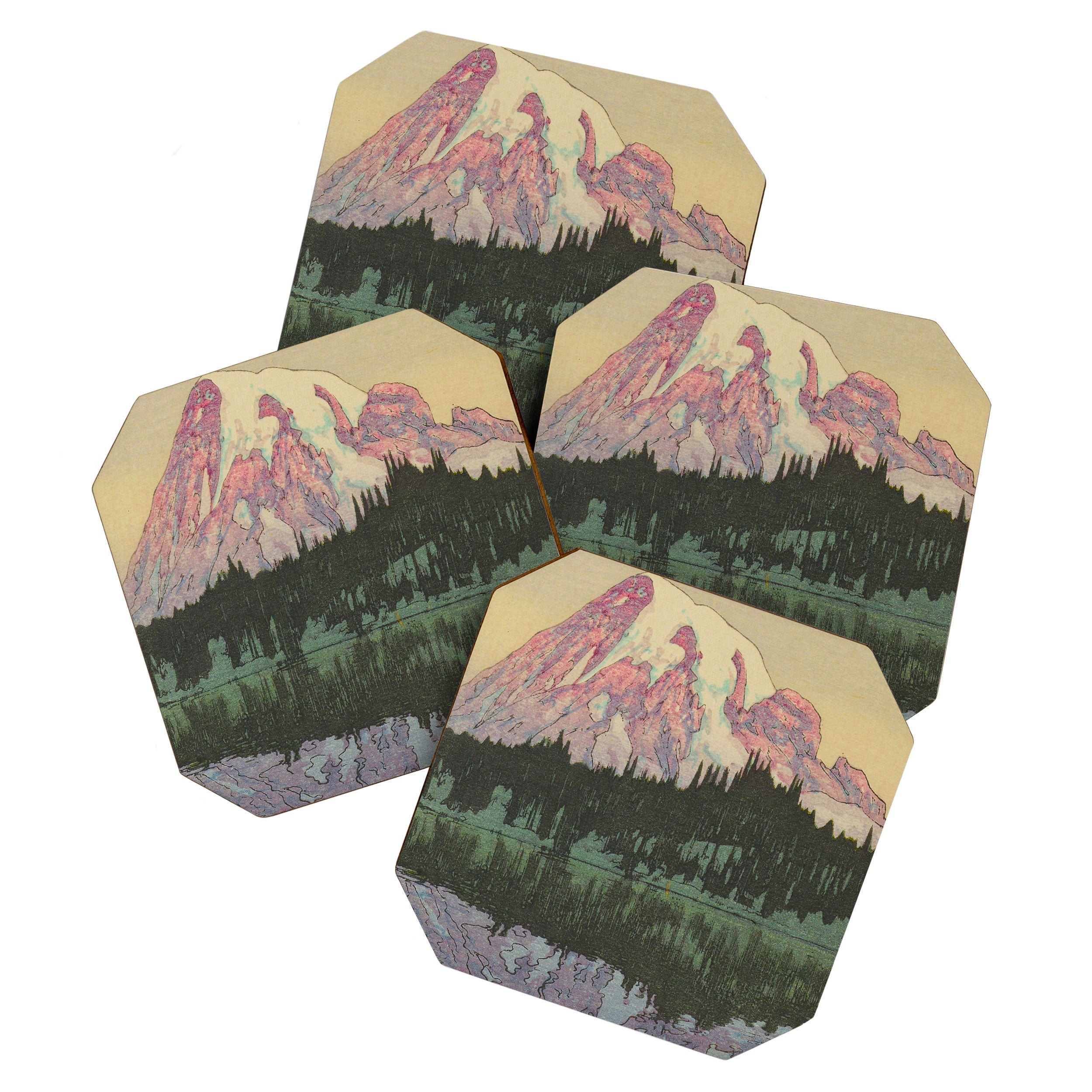Hiroshi Yoshida Vintage Japanese Woodblock Print Reflection Lake Landscape Coaster Gallery Image 1
