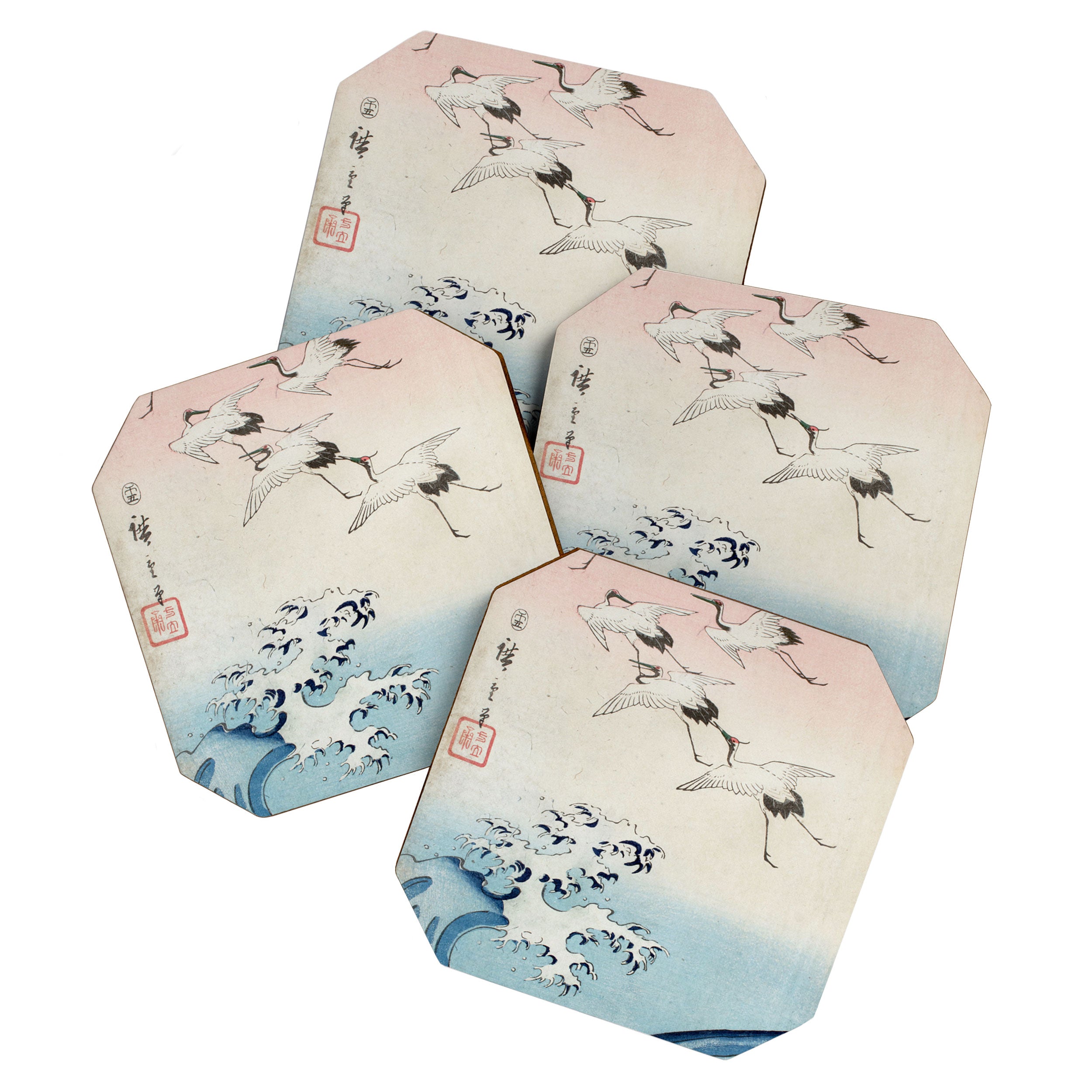 Hiroshige Cranes Flying over Waves  Coaster Gallery Image 1